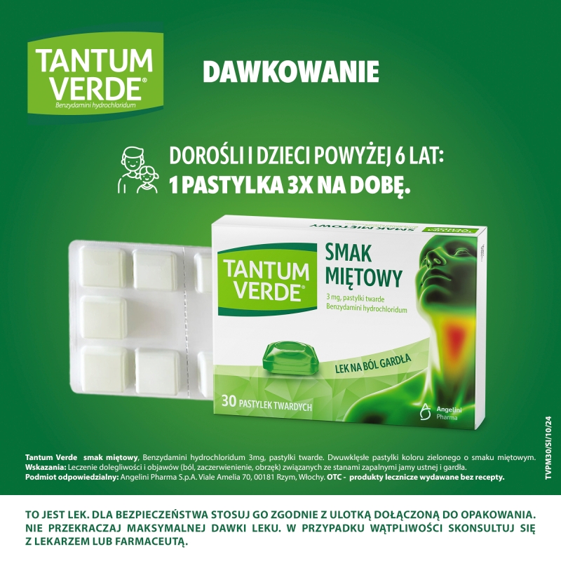 Tantum Verde, 30 pastylek do ssania, smak miętowy