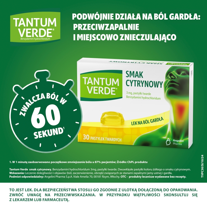 Tantum Verde, 30 pastylek do ssania, cytrynowe
