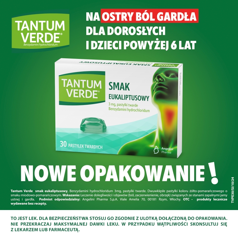 Tantum Verde  3 mg, smak eukaliptusowym, 30 pastylek