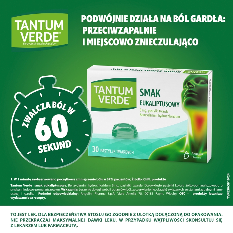 Tantum Verde  3 mg, smak eukaliptusowym, 30 pastylek