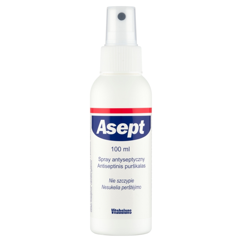 Asept spray dezynfekujący na skaleczenia, infekcje jamy ustnej i gardła, butelka 100 ml
