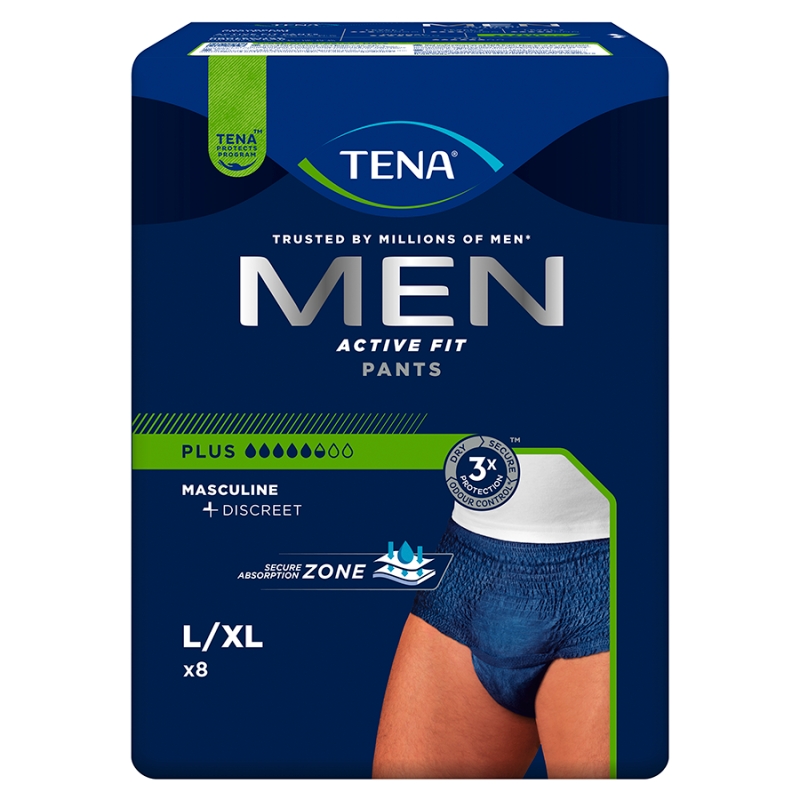 TENA MEN Active Fit Pants  majtki chłonne Plus Blue L/XL, 8 szt.