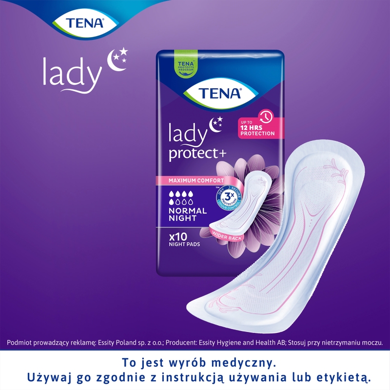 Tena Lady Normal Night , wkładki anatomiczne na noc, 10 szt.