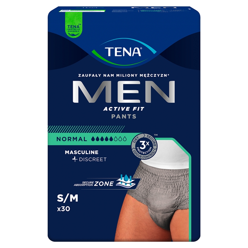 TENA Men Pants  majtki chłonne Normal Grey  S/M,  30 szt.