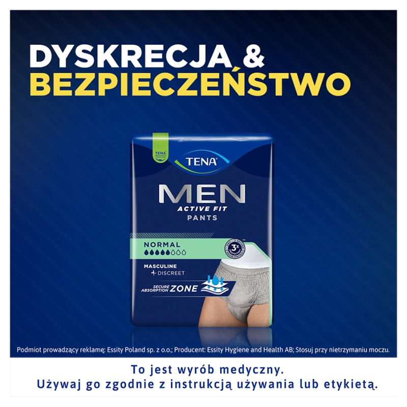 TENA MEN Active Fit Pants, majtki chłonne Normal Grey L/XL, 8 szt.
