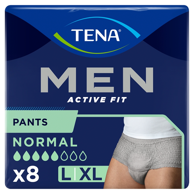 TENA MEN Active Fit Pants, majtki chłonne Normal Grey L/XL, 8 szt.