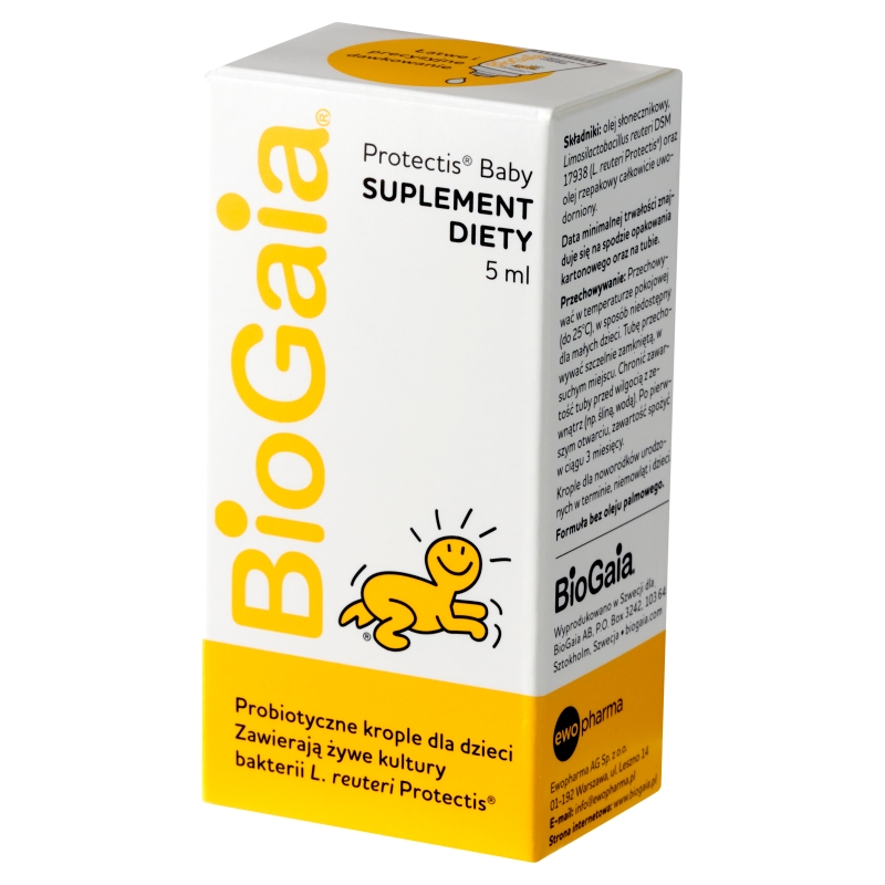 BioGaia Protectis Baby, krople doustne zawierające żywe kultury bakterii, tubka 5 ml