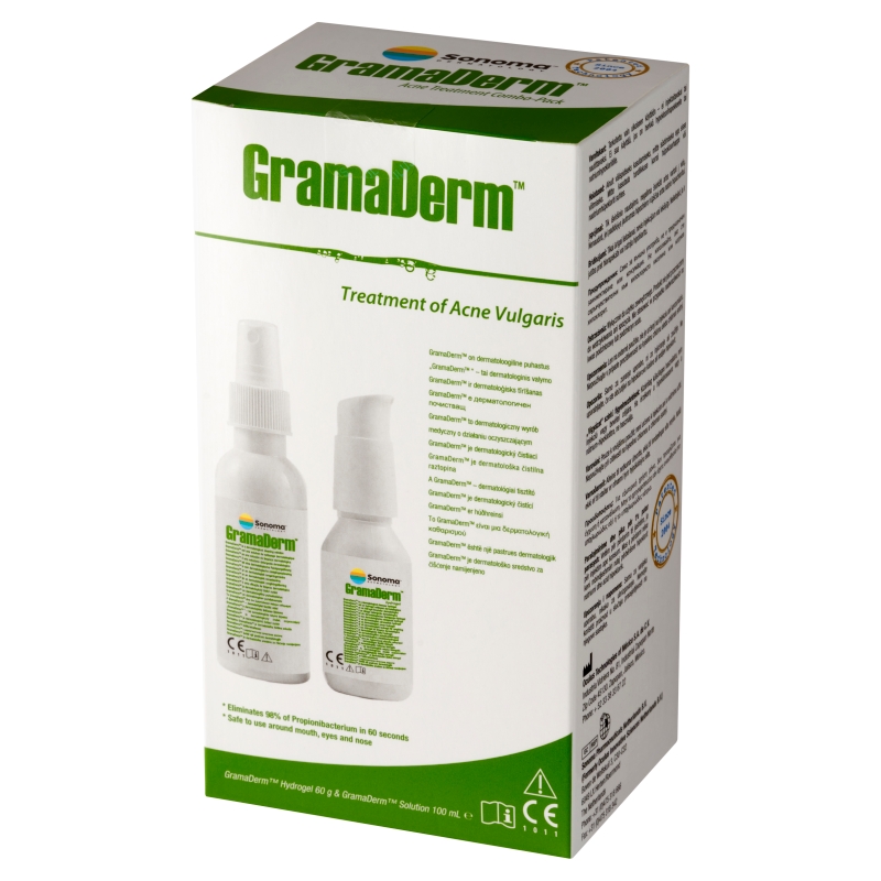 GramaDerm, do stosowania wspomagająco w miejscowym leczeniu trądziku, zestaw: płyn, 100 ml + żel, 60 g