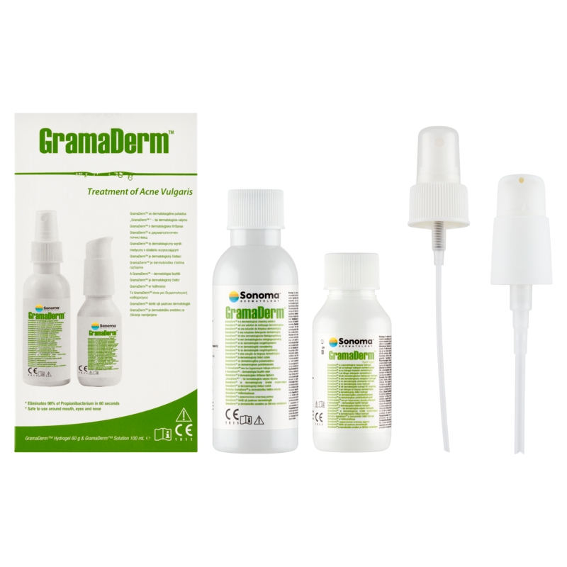 GramaDerm, do stosowania wspomagająco w miejscowym leczeniu trądziku, zestaw: płyn, 100 ml + żel, 60 g
