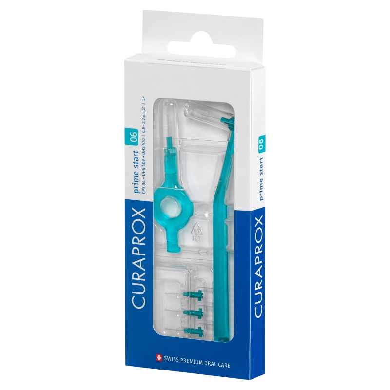Curaprox CPS 06 Prime Start, zestaw: szczoteczki do czyszczenia przestrzeni międzyzębowych – 5 szt. + uchwyt UHS 409 – 1 szt. + uchwyt UHS 470 – 1 szt.