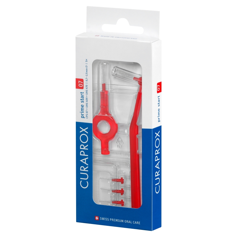 Curaprox CPS 07 Prime Start, zestaw: szczoteczki do czyszczenia przestrzeni międzyzębowych – 5 szt. + uchwyt UHS 409 – 1 szt. + uchwyt UHS 470 – 1 szt.