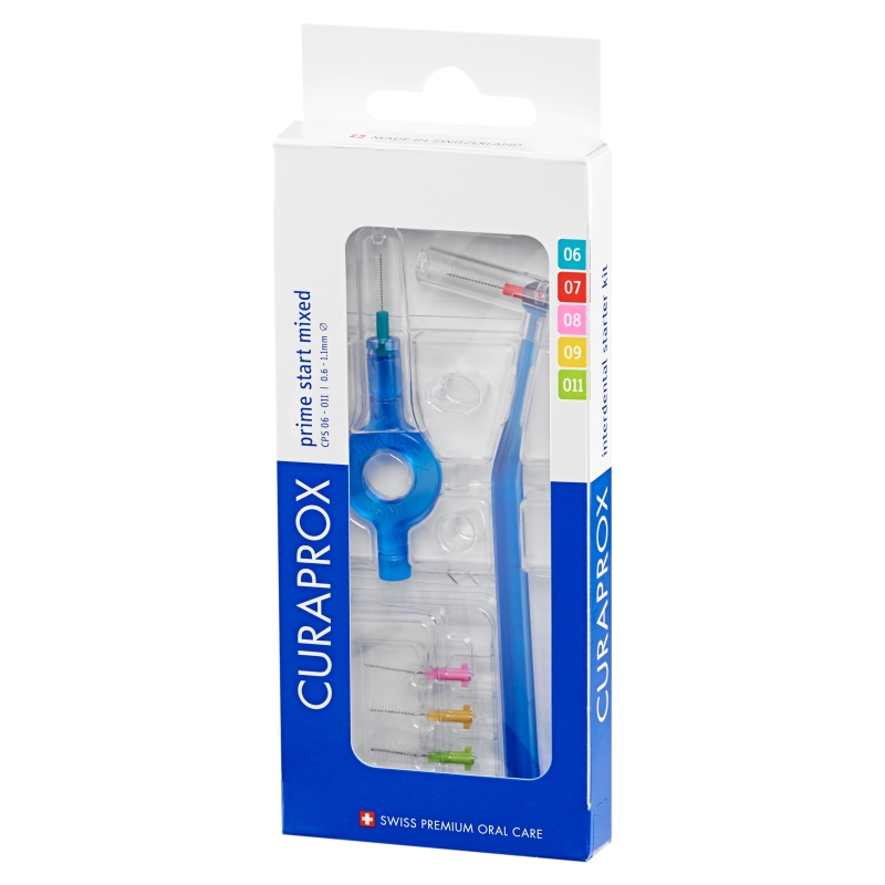 Curaprox CPS 06–011 Prime Start , zestaw: szczoteczki CPS 06-011 do czyszczenia przestrzeni międzyzębowych – 5 szt. + uchwyty – 2 szt.