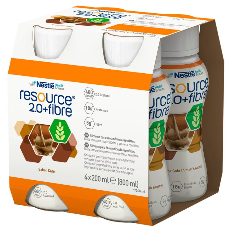 Zestaw Resource 2.0 FIBRE smak kawowy , płyn w stanach niedożywienia, 4 x 200 ml