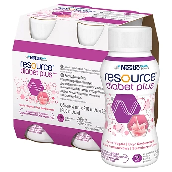 Resource Diabet Plus, truskawkowy, 4 x 200 ml