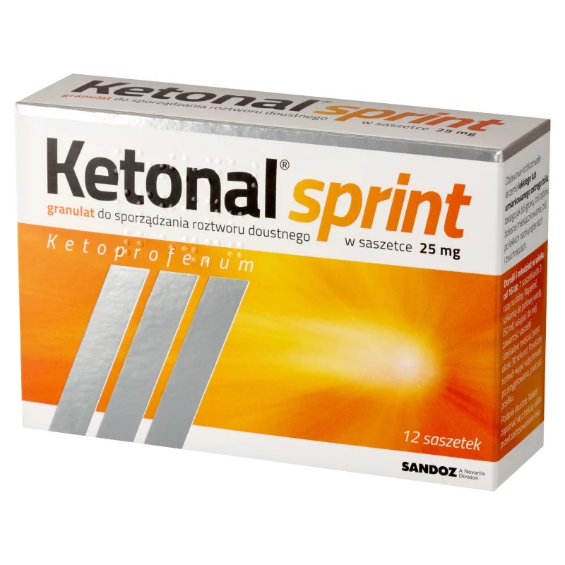 Ketonal Sprint 25 mg, granulat na ból o lekkim lub umiarkowanym nasileniu, 12 sasz.