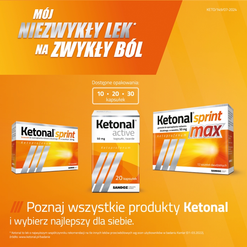 Ketonal Sprint Max, granulat do sporządzania roztworu doustnego, 12 sasz.