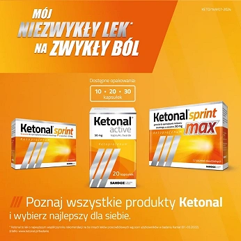 Ketonal Sprint Max, granulat do sporządzania roztworu doustnego, 12 sasz.