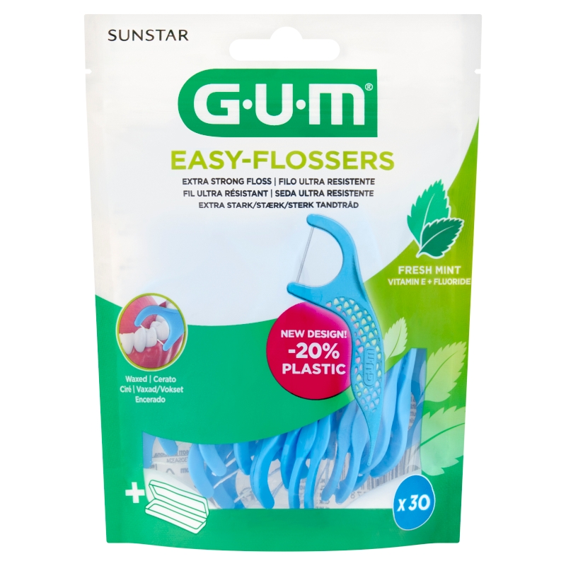 SUNSTAR GUM EASY-FLOSSERS, nić dentystyczna miętowa, 30 szt.