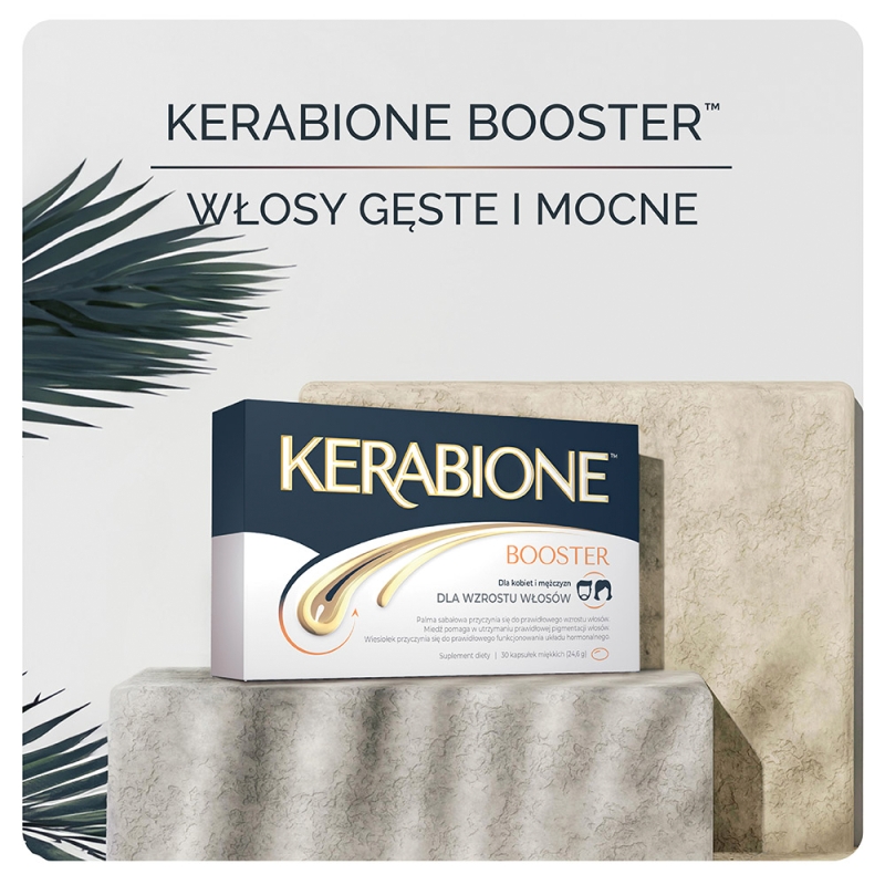 Kerabione Booster, kapsułki ze składnikami wspomagającymi wzrost włosów, 30 szt.