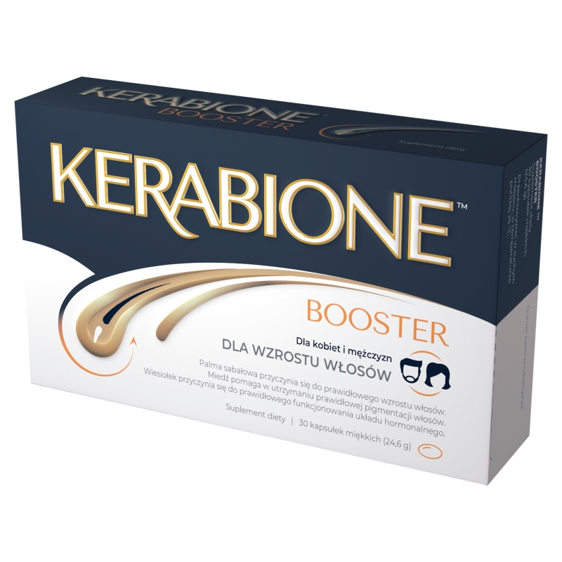 Kerabione Booster, kapsułki ze składnikami wspomagającymi wzrost włosów, 30 szt.