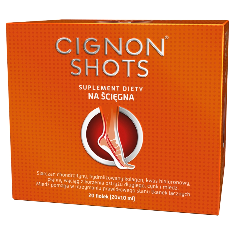 Cignon Shots, płyn ze składnikami wspomagającymi prawidłowe funkcjonowanie ścięgien, 20 fiolek po 10 ml