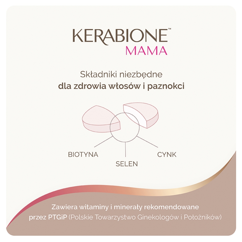 Kerabione Mama, tabletki ze składnikami wzmacniającymi włosy i paznokcie dla kobiet w ciąży, 60 szt.