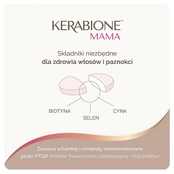 Kerabione Mama, tabletki ze składnikami wzmacniającymi włosy i paznokcie dla kobiet w ciąży, 60 szt.