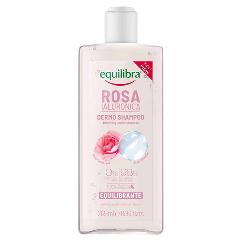 Equilibra szampon równoważący do włosów, róża i kwas hialuronowy, 265 ml