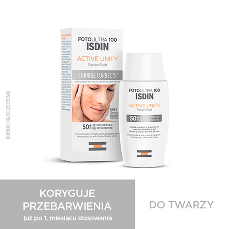 ISDIN Active Unify Fluid SPF 50+, o działaniu korygującym na przebarwienia skórne, 50 ml