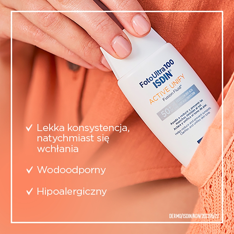 ISDIN Active Unify Fluid SPF 50+, o działaniu korygującym na przebarwienia skórne, 50 ml