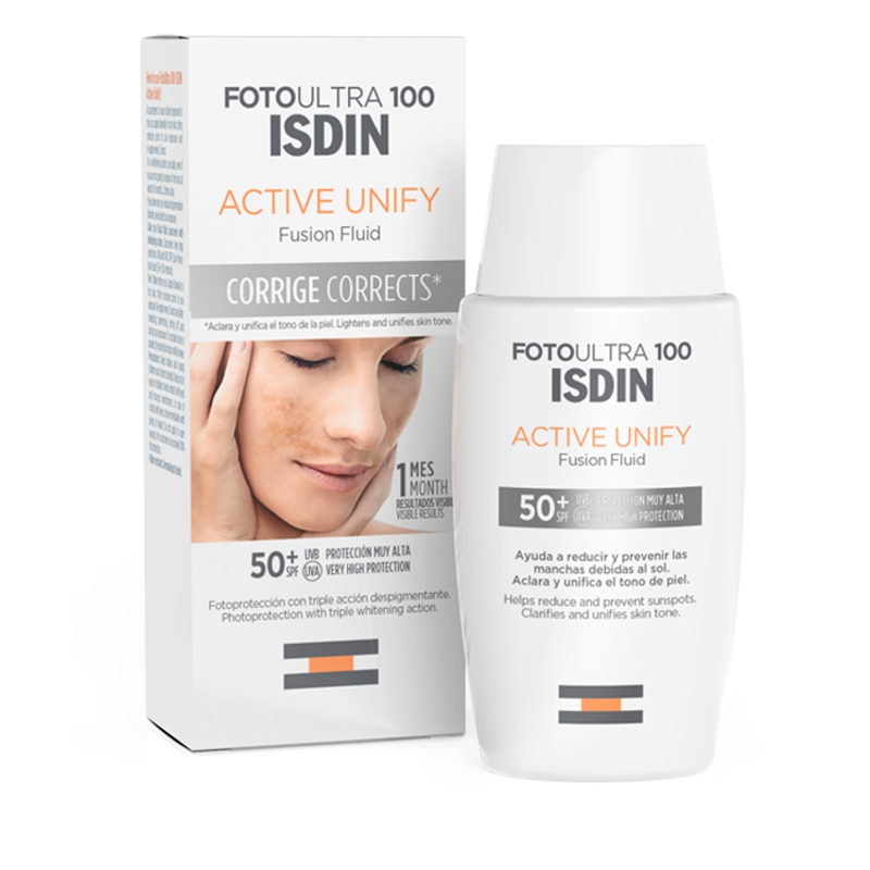ISDIN Active Unify Fluid SPF 50+, o działaniu korygującym na przebarwienia skórne, 50 ml