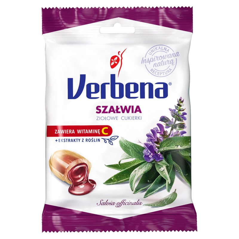 Cukierki Verbena Szałwia z Vit. C w stanach zapalnych gardła i dziąseł, 60 g