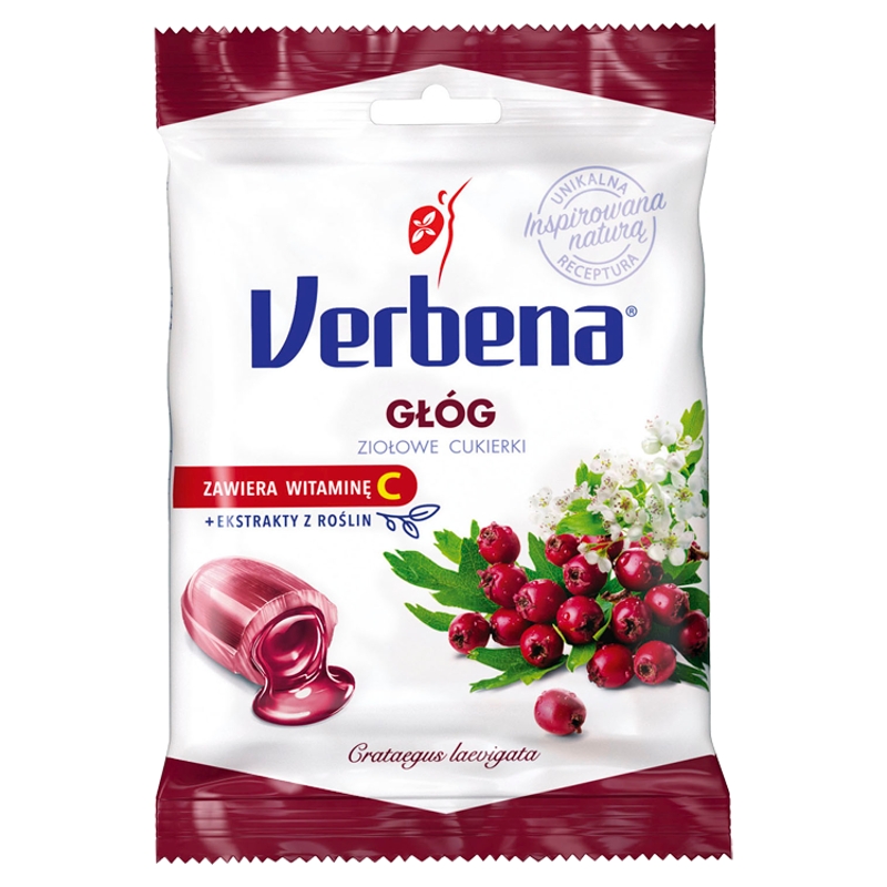 Cukierki Verbena Ziołowe z Głogiem wspomagające w dolegliwościach związanych z sercem i naczyniami krwionośnymi, 60 g