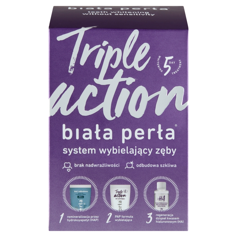 Biała Perła Triple Action, zestaw di wybielania zębów, żel -50 ml, płyn -100 ml, pasta -30 ml