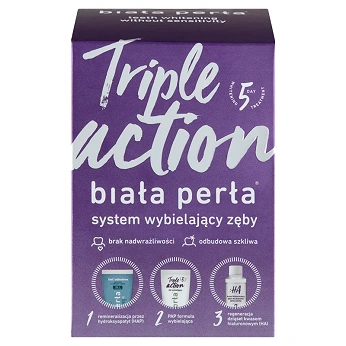 Biała Perła Triple Action, zestaw di wybielania zębów, żel -50 ml, płyn -100 ml, pasta -30 ml