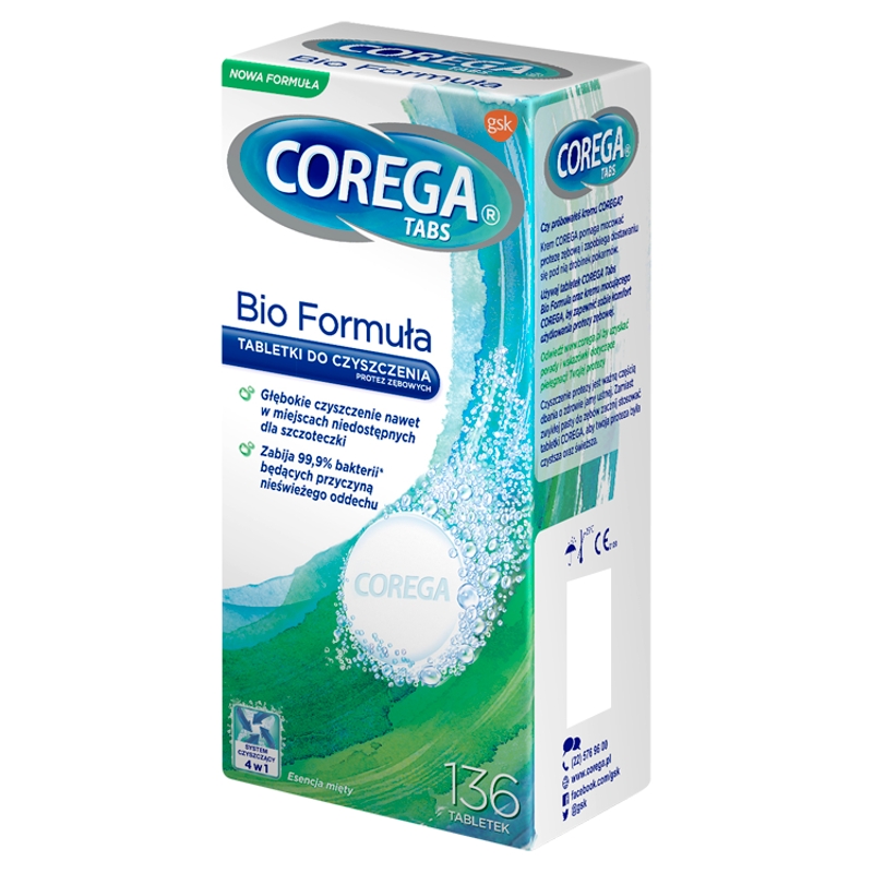 Corega Tabs Bio Formula , tabletki do czyszczenia protez zębowych, 136 szt.
