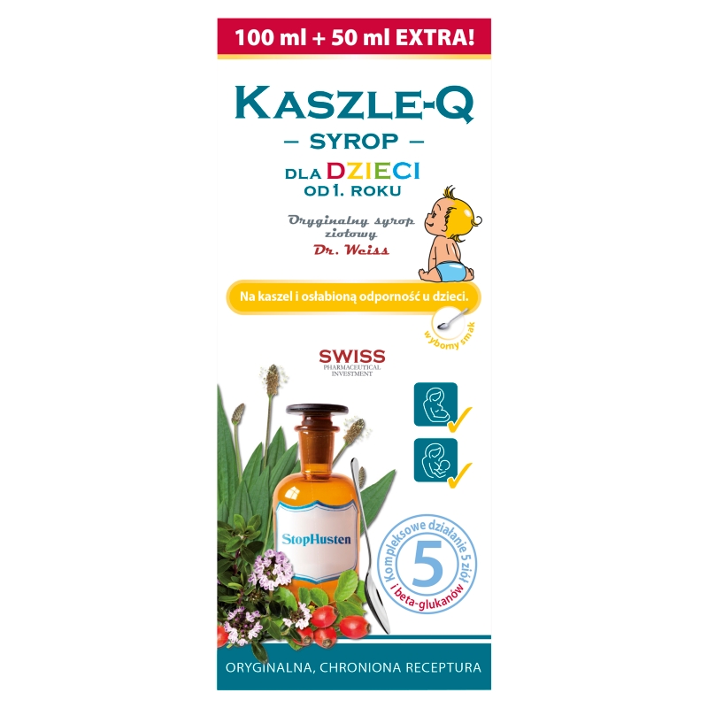 KASZLE-Q  syrop dla dzieci na kaszel i osłabioną odporność, 150 ml