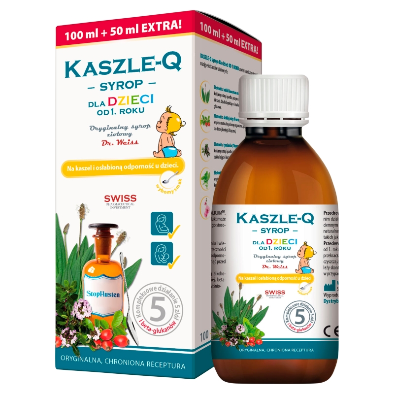 KASZLE-Q , syrop dla dzieci na kaszel i osłabioną odporność, 150 ml
