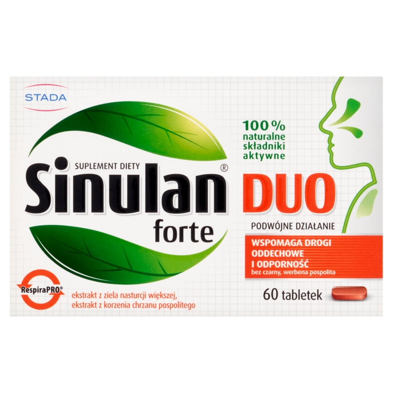 Sinulan Duo Forte tabletki powlekane ze składnikami wspierającymi drogi oddechowe i odporność, 60 szt.