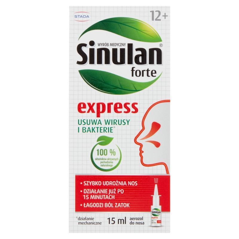 Sinulan Express Forte, aerozol udrażniający nos, łagodzący ból zatok, butelka 15 ml