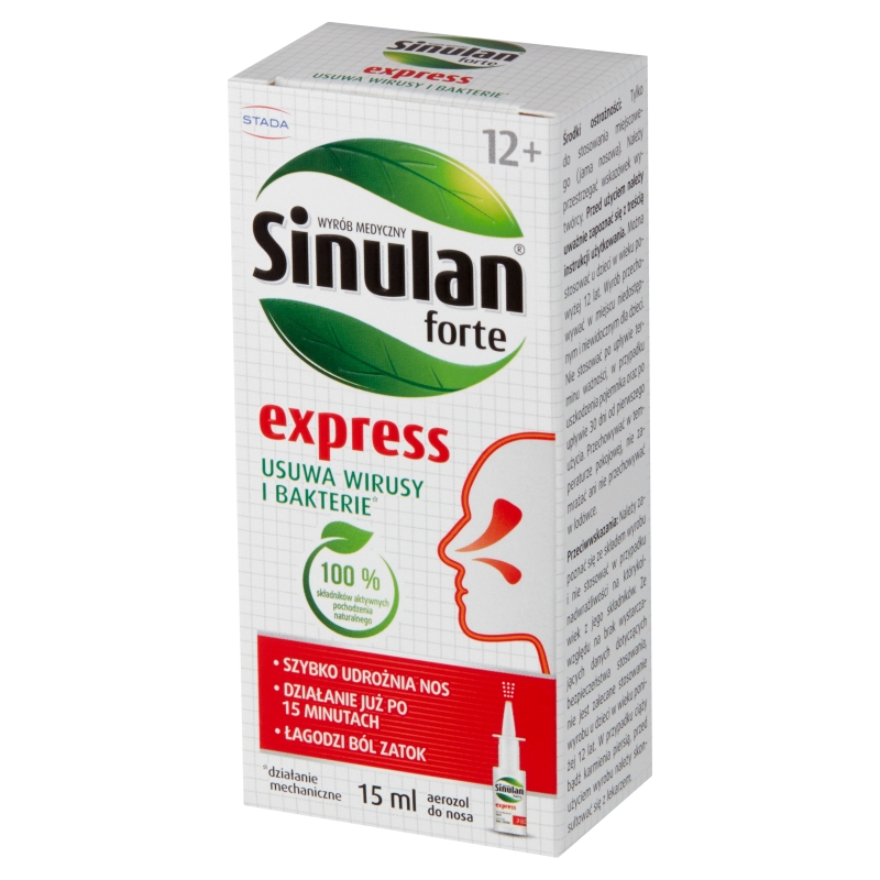 Sinulan Express Forte, aerozol udrażniający nos, łagodzący ból zatok, butelka 15 ml