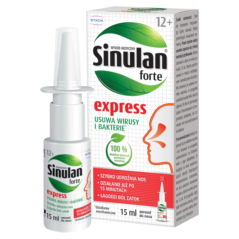 Sinulan Express Forte, aerozol udrażniający nos, łagodzący ból zatok, butelka 15 ml
