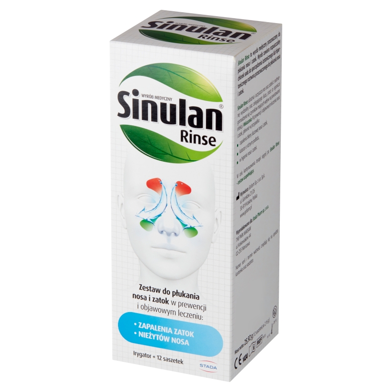 Sinulan Rinse, zestaw do płukania nosa i zatok, irygator + 12 sasz.