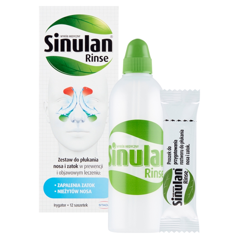 Sinulan Rinse, zestaw do płukania nosa i zatok, irygator + 12 sasz.