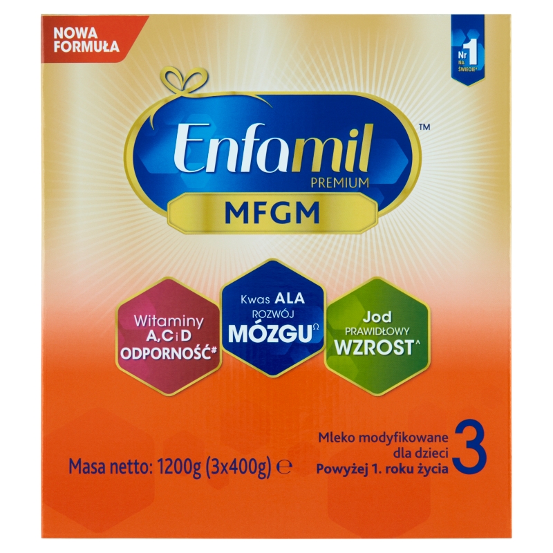 Enfamil Premium MFGM 3, mleko następne ze składnikami odżywczymi dla dzieci, karton 1200 g