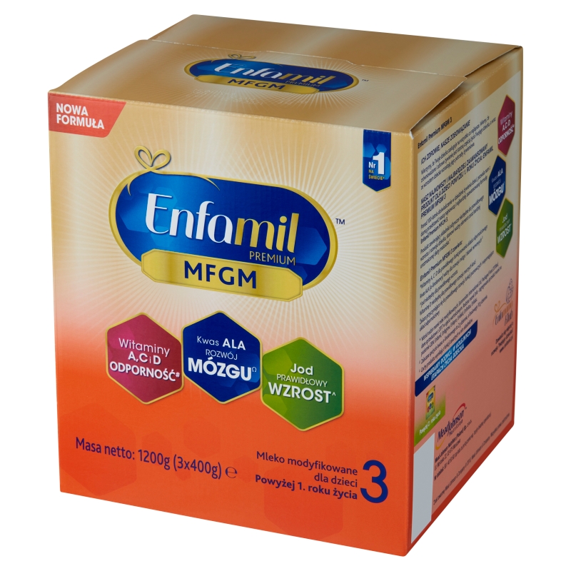 Enfamil Premium MFGM 3, mleko następne ze składnikami odżywczymi dla dzieci, karton 1200 g