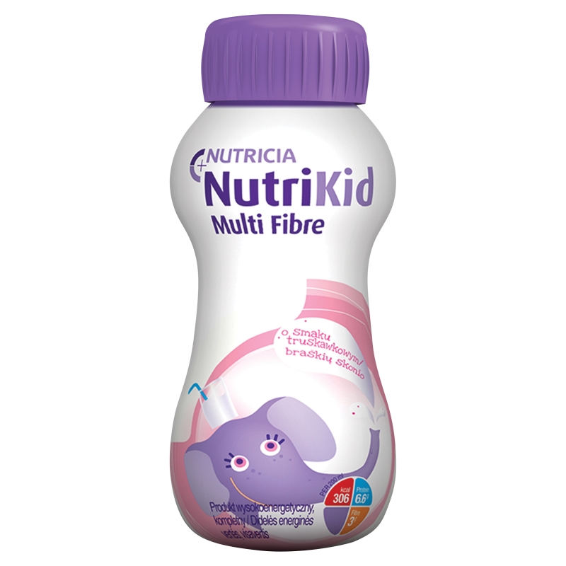 NutriKid Multi Fibre  płyn wspierający odżywianie od 1 roku życia o smaku truskawkowym, 200 ml