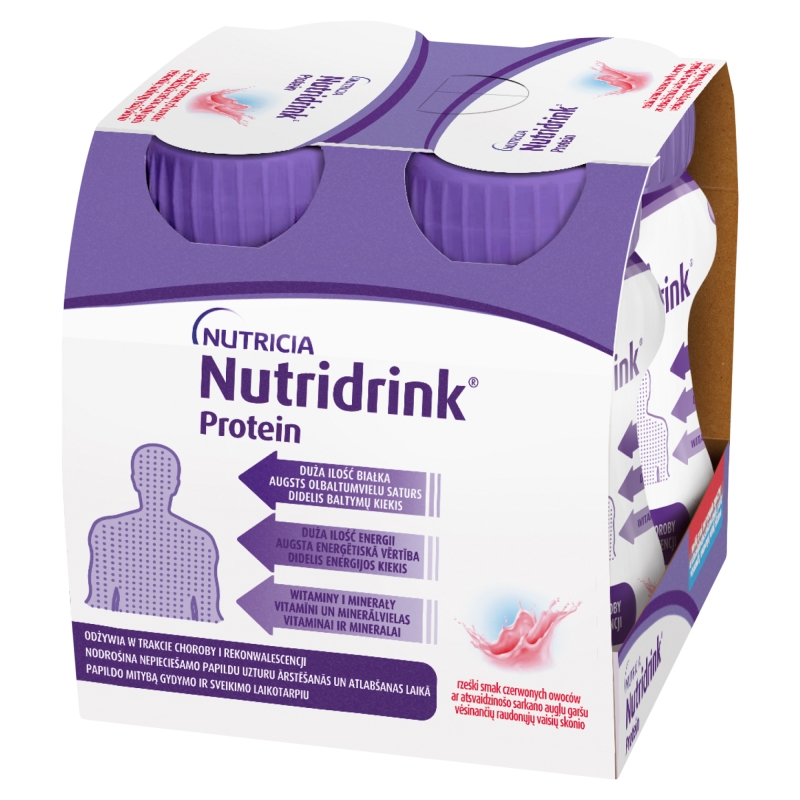 Nutridrink Protein o smaku czerwonych owoców, 4 x 125