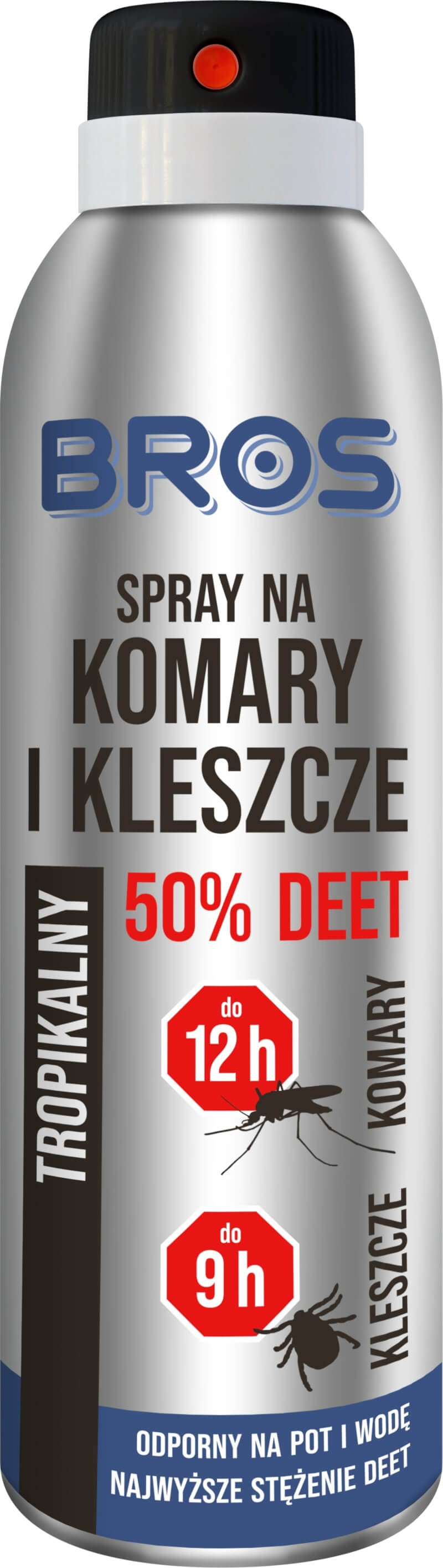 BROS Spray na komary i kleszcze, odporny na pot i wodę 50% DEET, 180 ml
