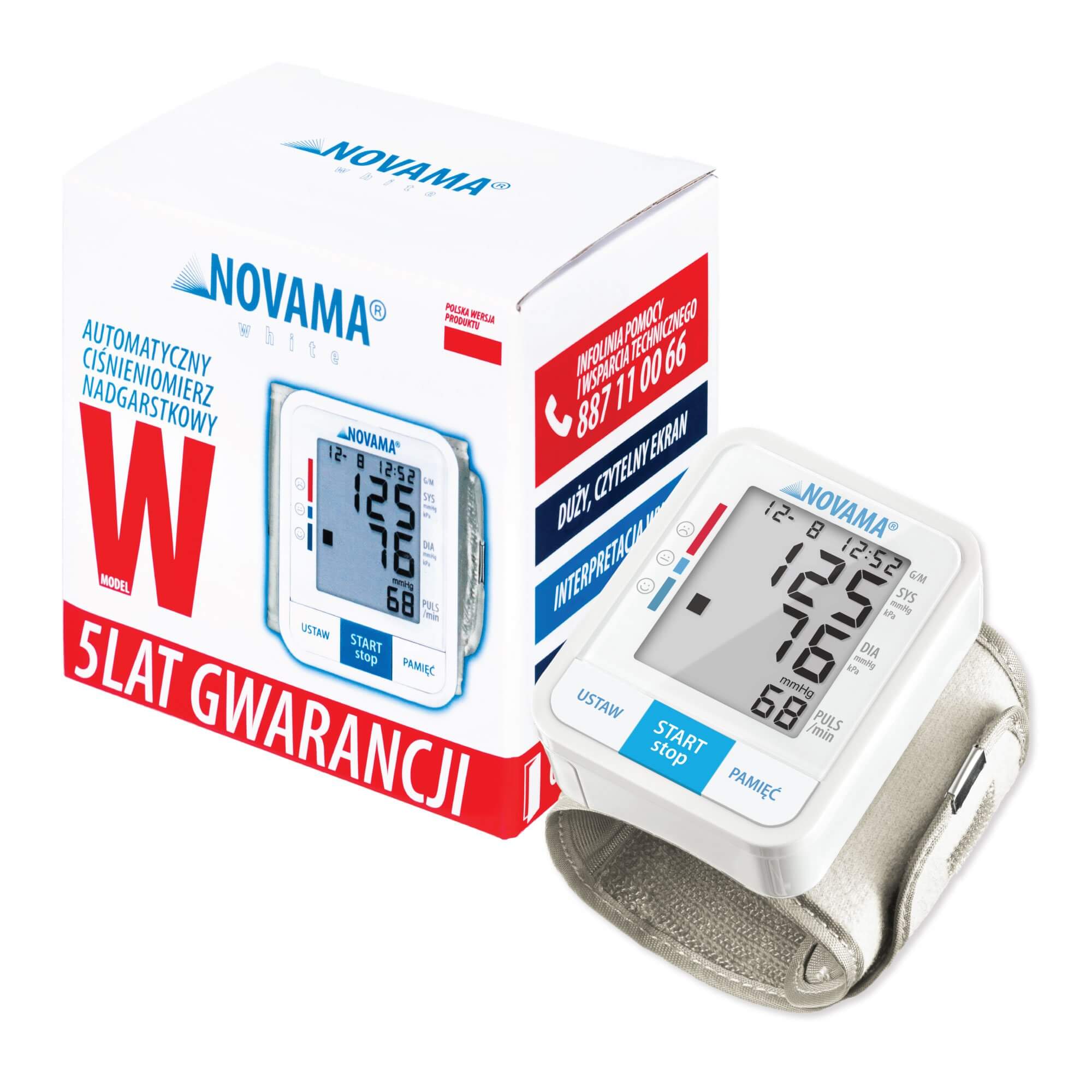 NOVAMA White W Ciśnieniomierz , nadgarstkowy do pomiaru ciśnienia w warunkach domowych, 1 szt.